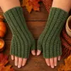 Hand Knit Women Fingerless Wool Gloves Laurel Green