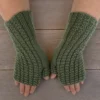 Hand Knit Women Fingerless Wool Gloves Laurel Green