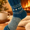 Beta – Hand Knitted Wool Lounge Socks in Blue
