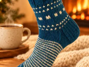 Beta – Hand Knitted Wool Lounge Socks in Blue