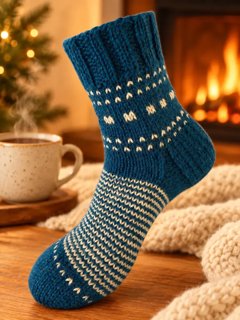 Beta – Hand Knitted Wool Lounge Socks in Blue