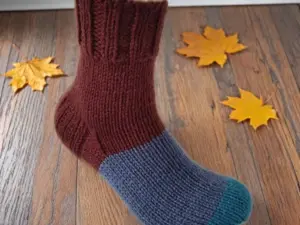 Hand Knit Women Wool Socks Maroon - Blue Hand Knit Women Wool Socks Maroon - Blue