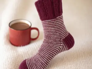 Hand Knit Women Wool Socks Rose – White