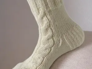 Hand Knit Women Wool Socks White - Braids