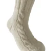Hand Knit Women Wool Socks White - Braids