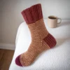 Hand Knit Women Wool Socks Yellow Stripy
