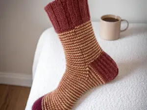 Hand Knit Women Wool Socks Yellow Stripy