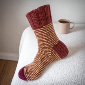Hand Knit Women Wool Socks Yellow Stripy