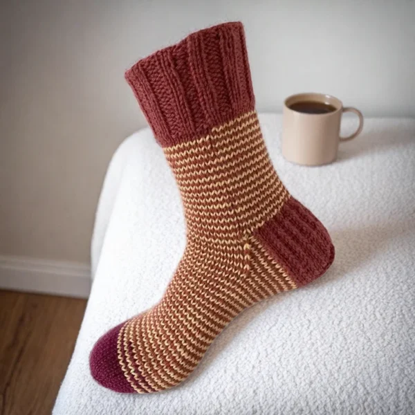 Hand Knit Women Wool Socks Yellow Stripy