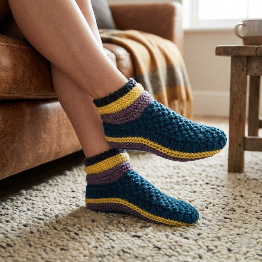 Colorful Crochet Slipper Socks