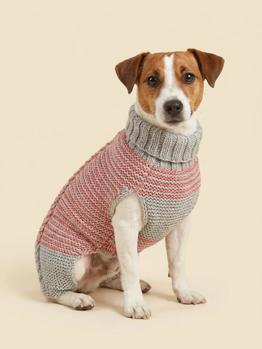Hand-Knitted Striped Dog Jumper