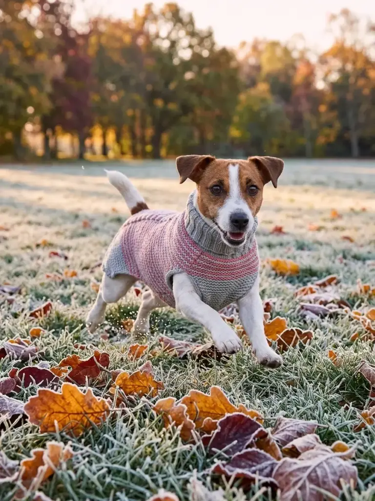 Hand-Knitted Striped Dog Jumper